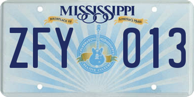MS license plate ZFY013