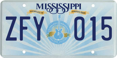 MS license plate ZFY015