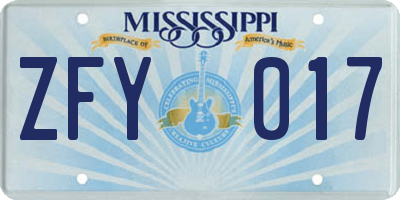 MS license plate ZFY017