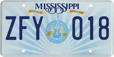 MS license plate ZFY018