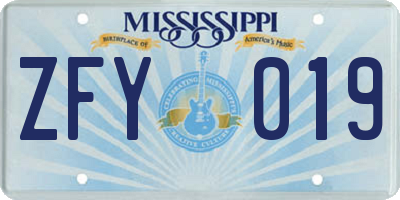 MS license plate ZFY019