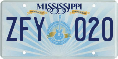 MS license plate ZFY020