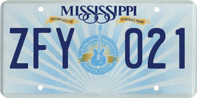 MS license plate ZFY021