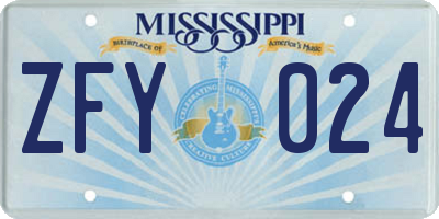 MS license plate ZFY024