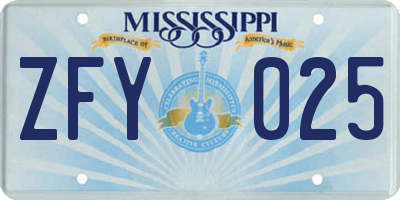 MS license plate ZFY025