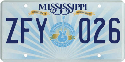 MS license plate ZFY026