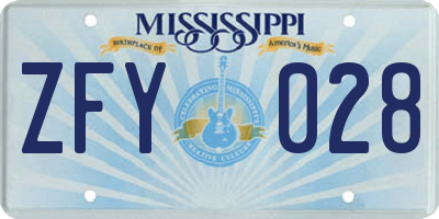 MS license plate ZFY028