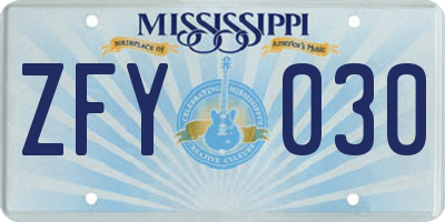 MS license plate ZFY030