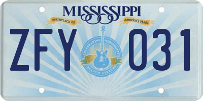 MS license plate ZFY031