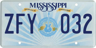 MS license plate ZFY032