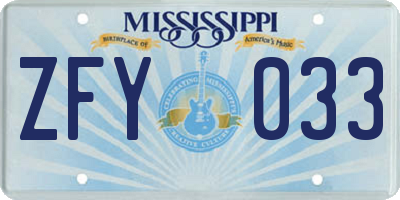 MS license plate ZFY033