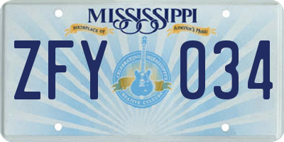 MS license plate ZFY034