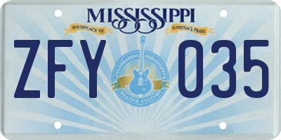 MS license plate ZFY035
