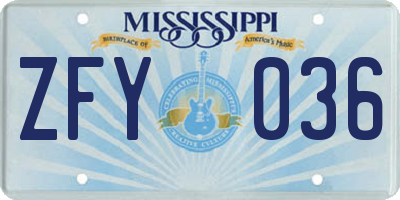 MS license plate ZFY036