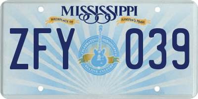 MS license plate ZFY039