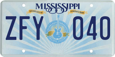 MS license plate ZFY040