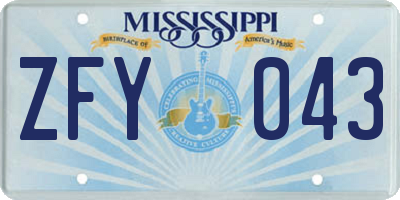 MS license plate ZFY043