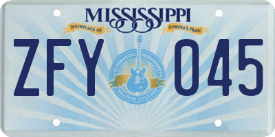 MS license plate ZFY045