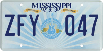 MS license plate ZFY047