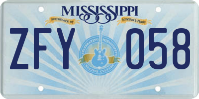 MS license plate ZFY058