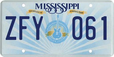 MS license plate ZFY061