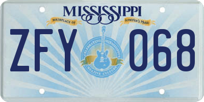 MS license plate ZFY068