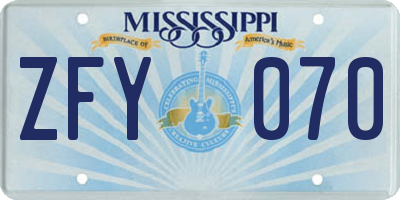 MS license plate ZFY070