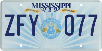 MS license plate ZFY077