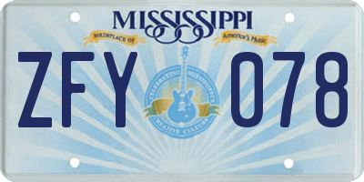 MS license plate ZFY078