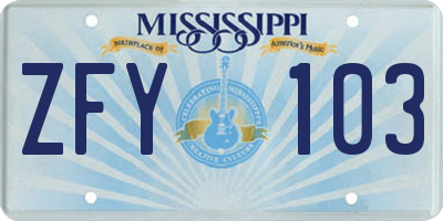 MS license plate ZFY103