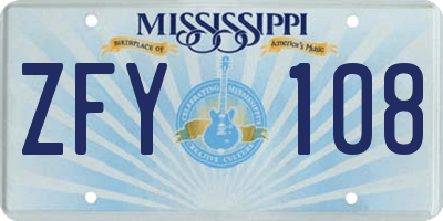 MS license plate ZFY108