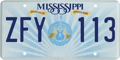 MS license plate ZFY113