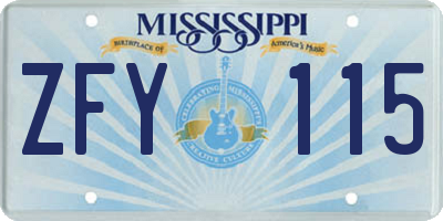 MS license plate ZFY115