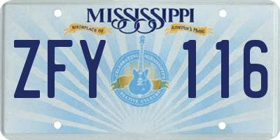 MS license plate ZFY116