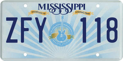 MS license plate ZFY118