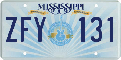 MS license plate ZFY131