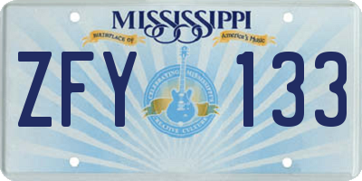 MS license plate ZFY133