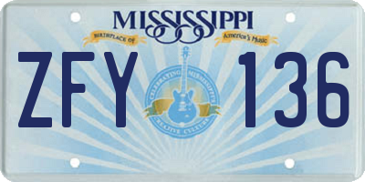 MS license plate ZFY136