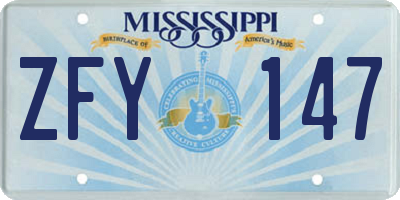 MS license plate ZFY147