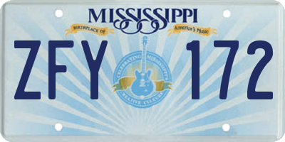 MS license plate ZFY172
