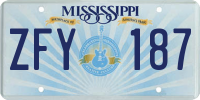 MS license plate ZFY187