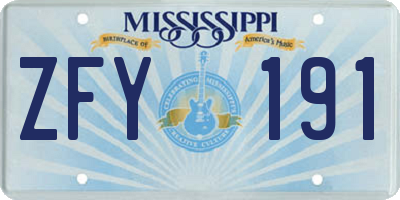 MS license plate ZFY191