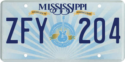MS license plate ZFY204
