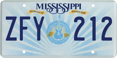 MS license plate ZFY212