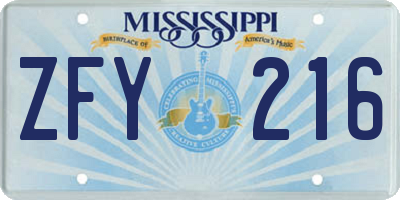 MS license plate ZFY216