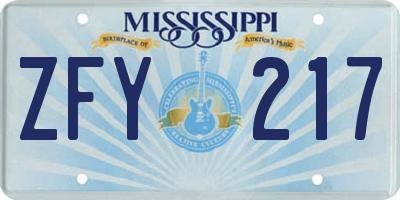 MS license plate ZFY217