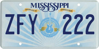 MS license plate ZFY222