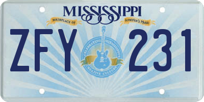 MS license plate ZFY231