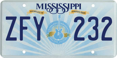 MS license plate ZFY232