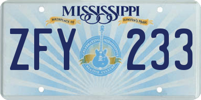 MS license plate ZFY233